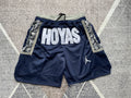 Navy Georgetown premium basketball shorts, full front view