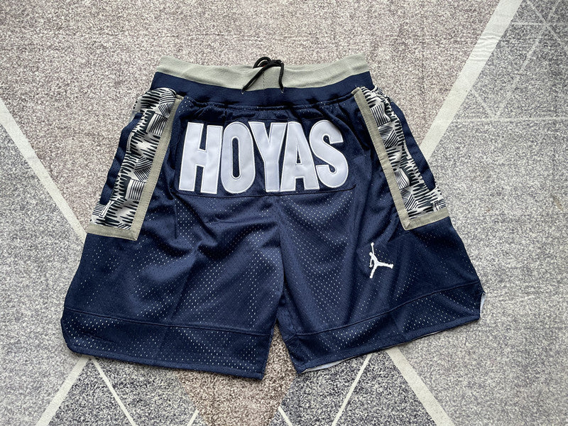 Navy Georgetown premium basketball shorts, full front view
