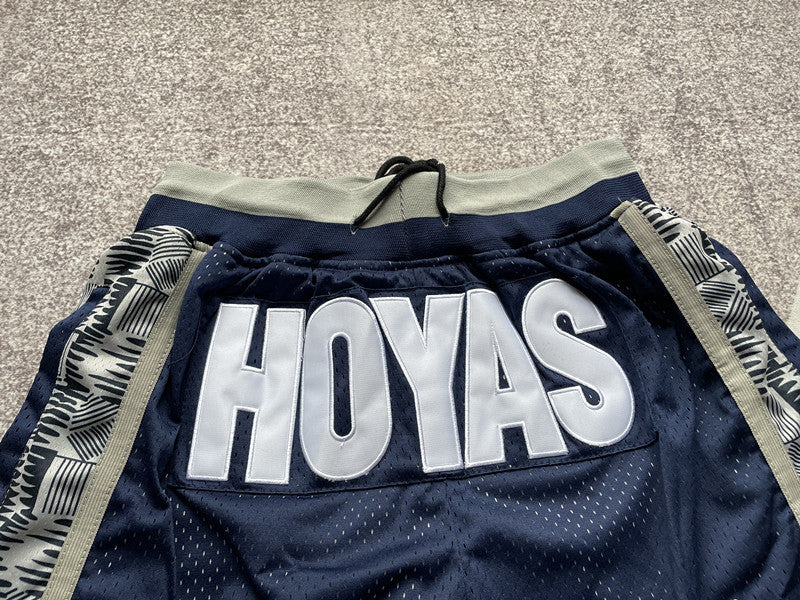 Navy Georgetown premium basketball shorts, graphic detail