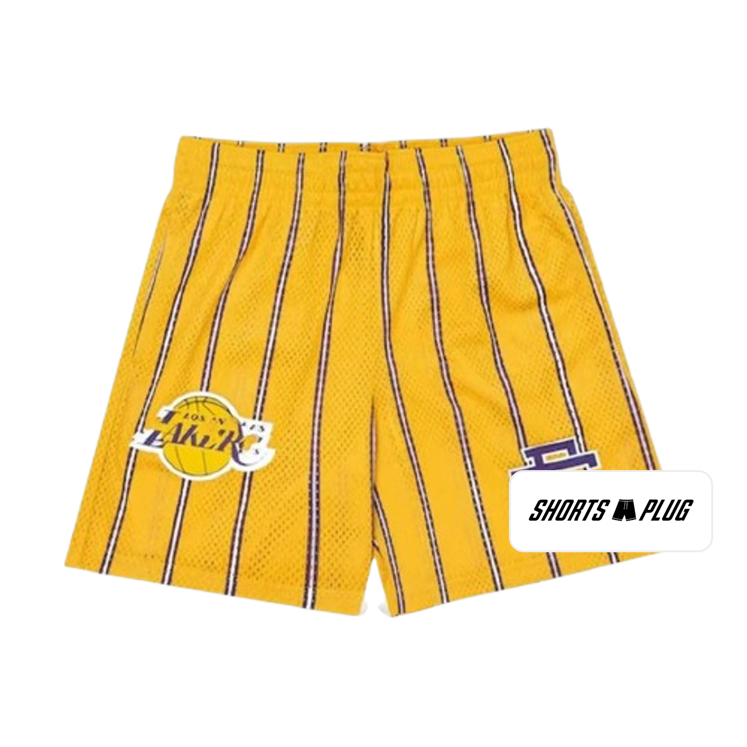 Gold Lakers Stripe mesh shorts - front product view