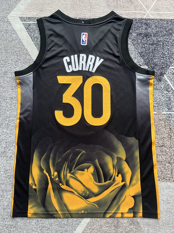 Black Golden State Warriors basketball jersey, full back view