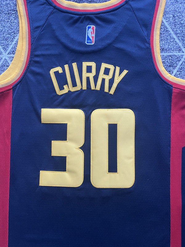 Navy Golden State Warriors basketball jersey, back lettering and number detail