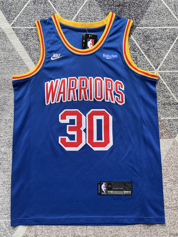 Blue Golden State Warriors basketball jersey, full front view