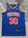 Blue Golden State Warriors basketball jersey, full front view