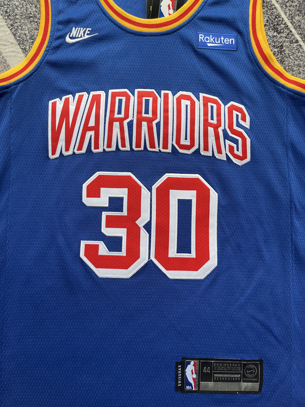 Blue Golden State Warriors basketball jersey, front graphic detail