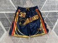 Blue Golden State Warriors premium basketball shorts, full front view