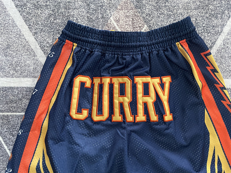 Blue Golden State Warriors premium basketball shorts, waistband and label detail