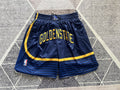Navy Golden State Warriors premium basketball shorts, full front view
