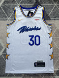 White Golden State Warriors basketball jersey, full front view