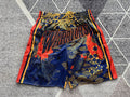 Multi-color Golden State Warriors premium basketball shorts, full front view