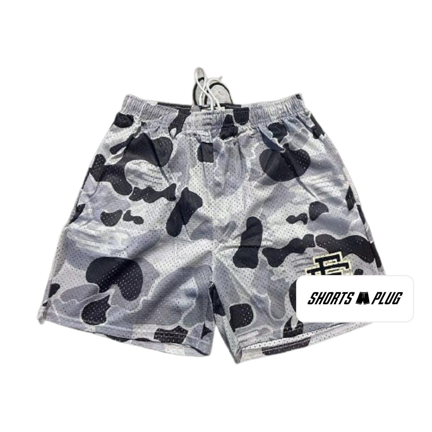 Grey Camo mesh shorts - front product view