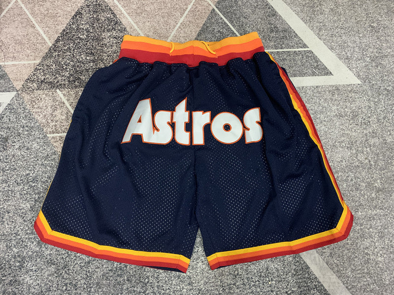 Blue Houston Astros premium basketball shorts, full front view
