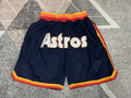 Blue Houston Astros premium basketball shorts, full front view