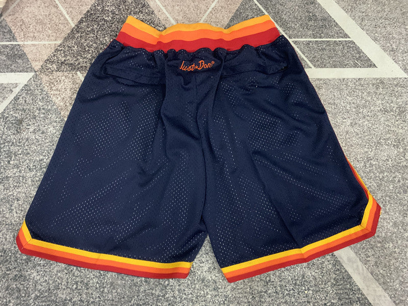Blue Houston Astros premium basketball shorts, full back view