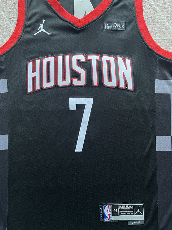 Black Houston Rockets basketball jersey, front graphic detail