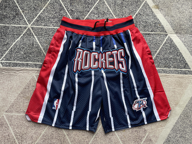 Navy Houston Rockets premium basketball shorts, full front view