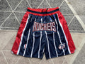 Navy Houston Rockets premium basketball shorts, full front view