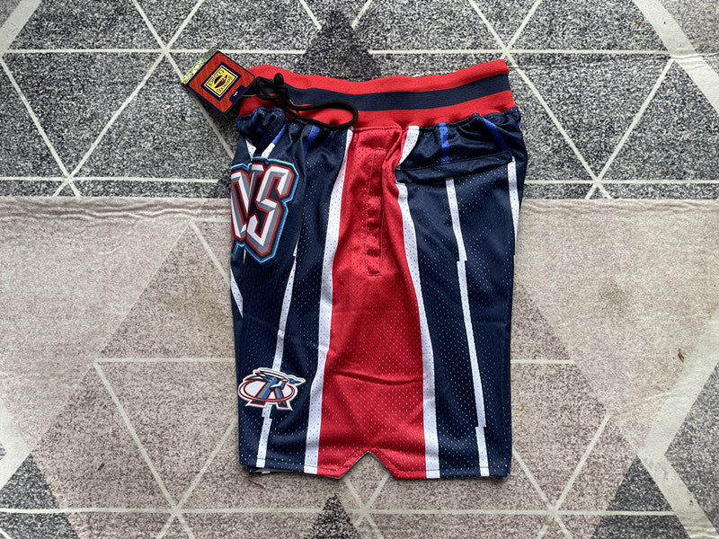 Navy Houston Rockets premium basketball shorts, side panel detail