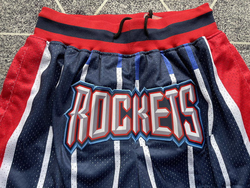 Navy Houston Rockets premium basketball shorts, graphic detail