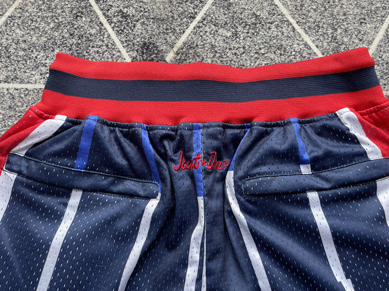 Navy Houston Rockets premium basketball shorts, waistband and label detail
