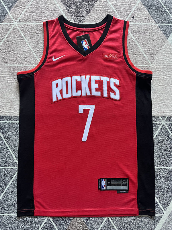 Red Houston Rockets basketball jersey, full front view