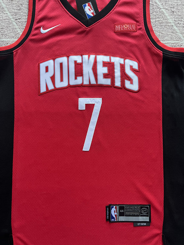 Red Houston Rockets basketball jersey, front graphic detail