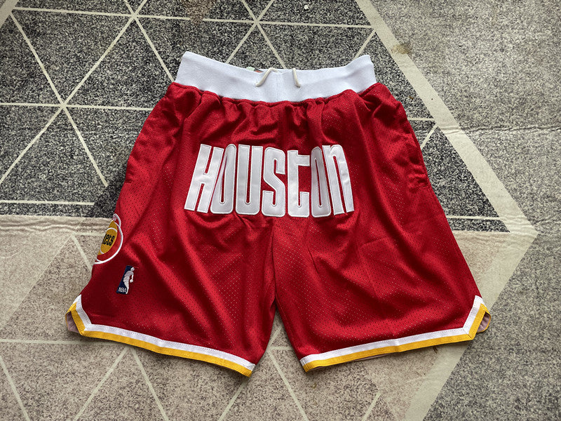 Red Houston Rockets premium basketball shorts, full front view