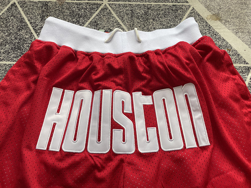 Red Houston Rockets premium basketball shorts, graphic detail