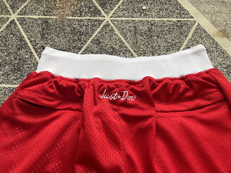 Red Houston Rockets premium basketball shorts, waistband and label detail