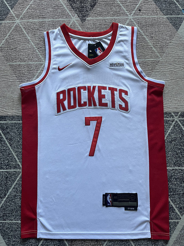 White Houston Rockets basketball jersey, full front view