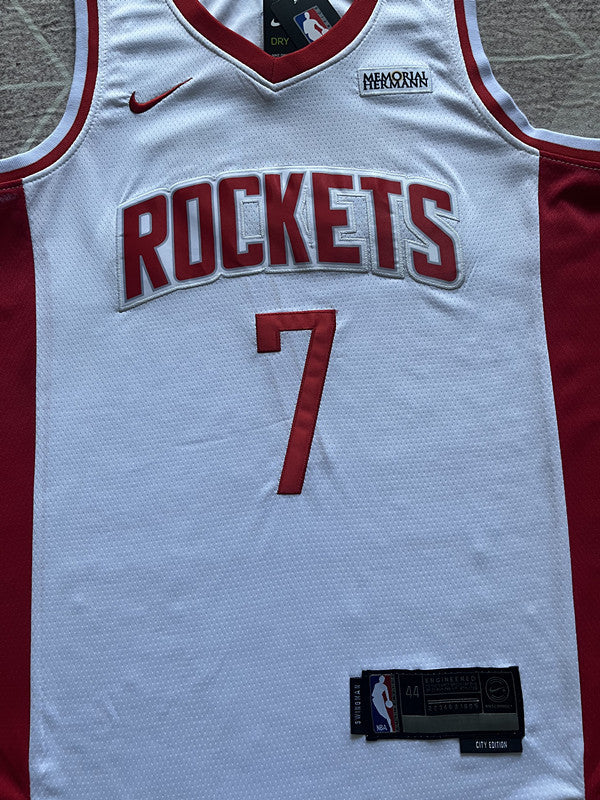 White Houston Rockets basketball jersey, front graphic detail