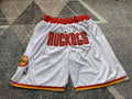 White Houston Rockets premium basketball shorts, full front view