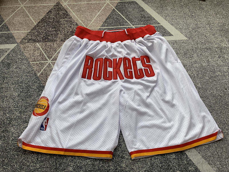 White Houston Rockets premium basketball shorts, full front view