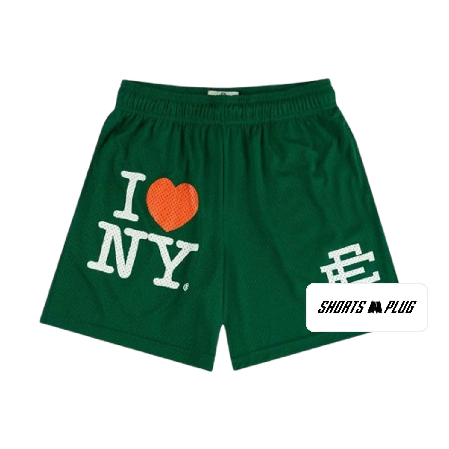 I Love NY Green mesh shorts - front product view