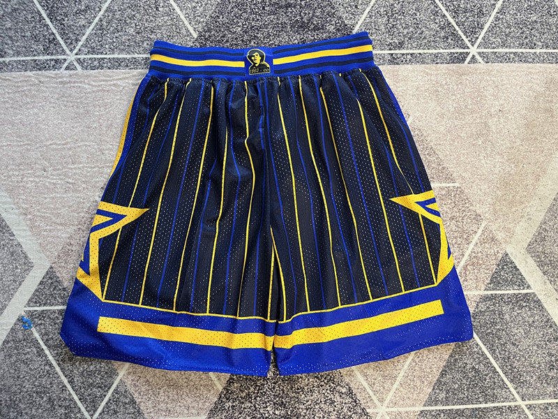 Blue Indiana Pacers premium basketball shorts, full back view