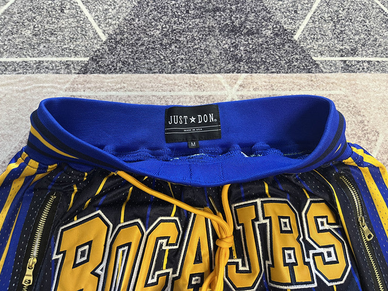 Blue Indiana Pacers premium basketball shorts, waistband and label detail