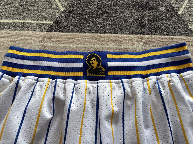 White Indiana Pacers premium basketball shorts, waistband and label detail