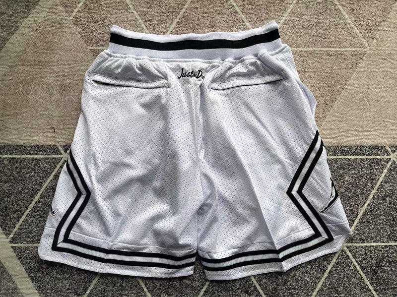White Jumpman premium basketball shorts, full back view
