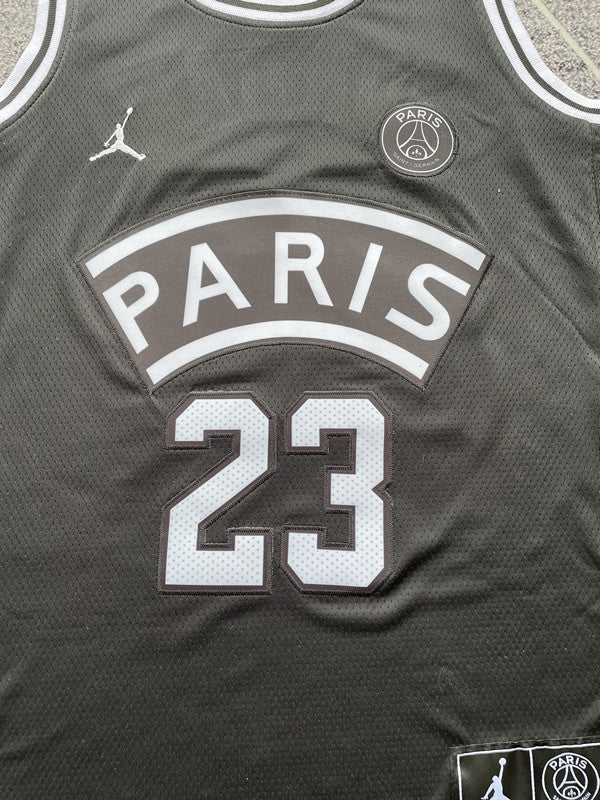 Black Jumpman basketball jersey, front graphic detail