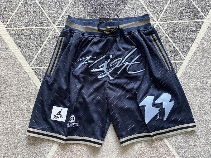 Navy Jumpman premium basketball shorts, full front view