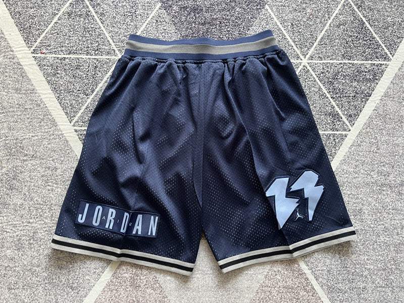Navy Jumpman premium basketball shorts, full back view