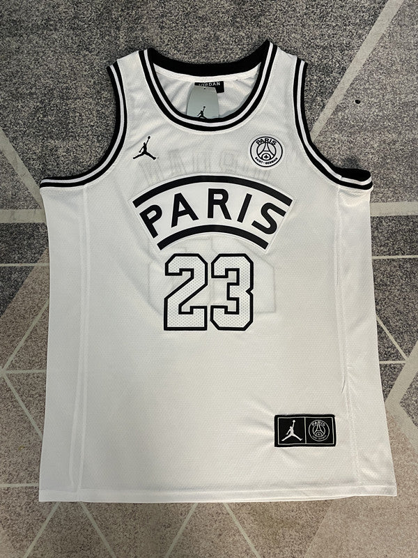 White Jumpman basketball jersey, full front view