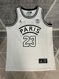 White Jumpman basketball jersey, full front view