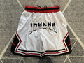 White Jumpman premium basketball shorts, full front view