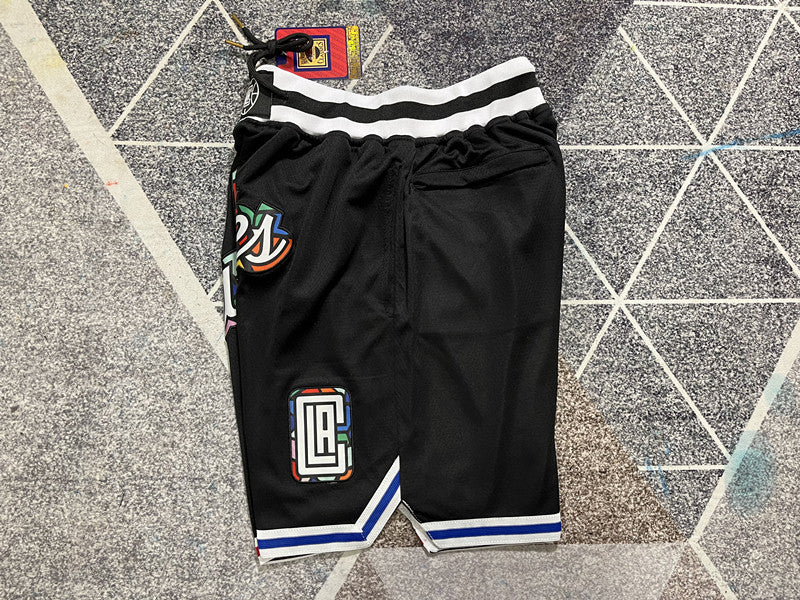 Black LA Clippers premium basketball shorts, side panel detail