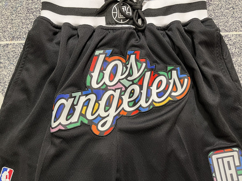 Black LA Clippers premium basketball shorts, graphic detail