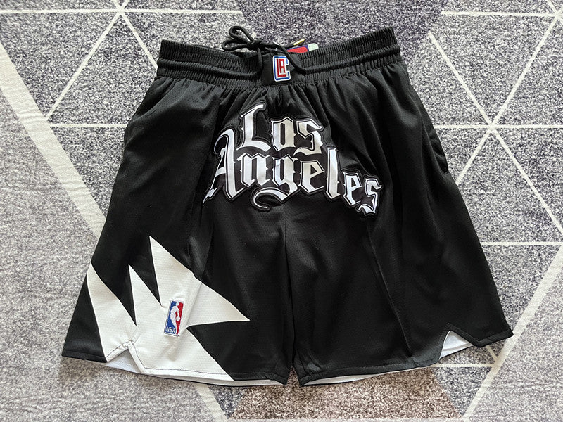 Black LA Clippers premium basketball shorts, full front view
