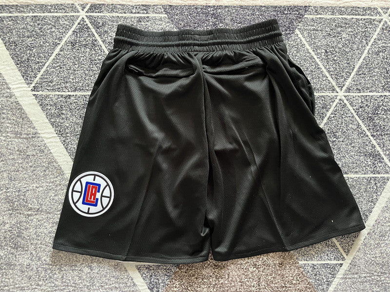 Black LA Clippers premium basketball shorts, full back view