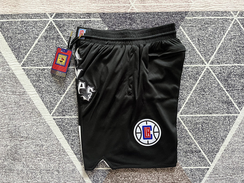 Black LA Clippers premium basketball shorts, side panel detail