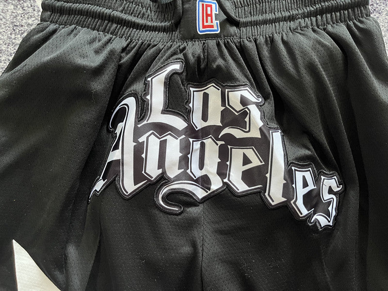 Black LA Clippers premium basketball shorts, waistband and label detail